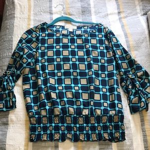 Michael Kors blouse, navy blue, turquoise, sand